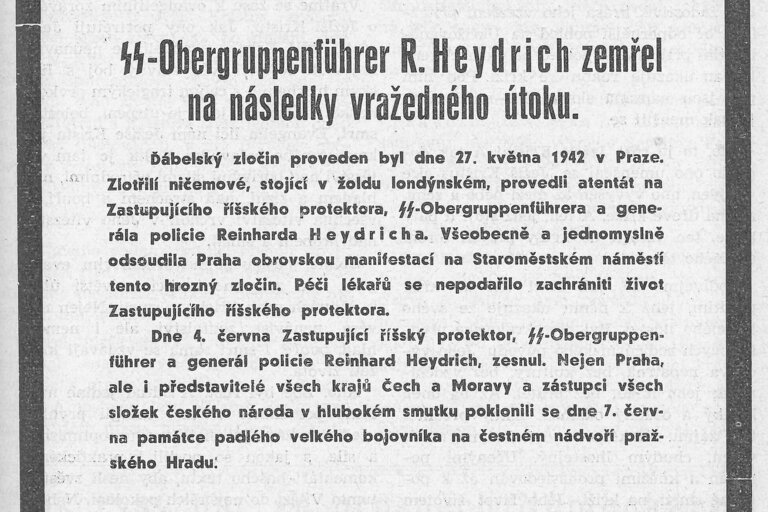 SS-Obergruppenführer R. Heydrich zemřel na následky vražedného útoku